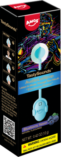 Amos® TastySounds™ Blueberry Electronic/Dance Music Audio Lollipop Perspective: front