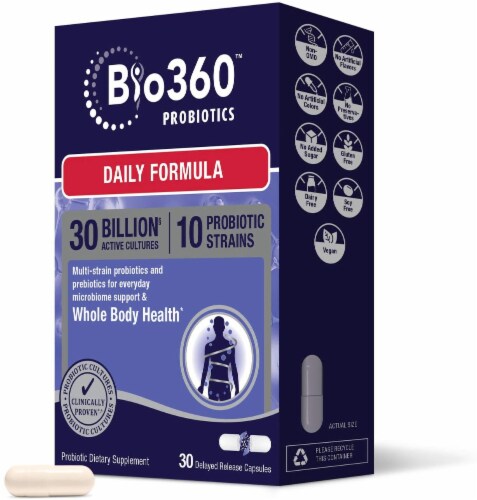 Bio360 Daily Formula Probiotic Supplement Capsules Perspective: front