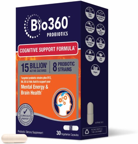 Bio360™ Cognitive Support Formula Probiotic Supplement Capsules Perspective: front