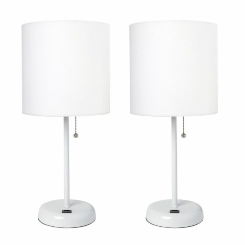 LimeLights Metal Stick Lamp w/ USB Port 2 Pack in White with White Shade Perspective: front