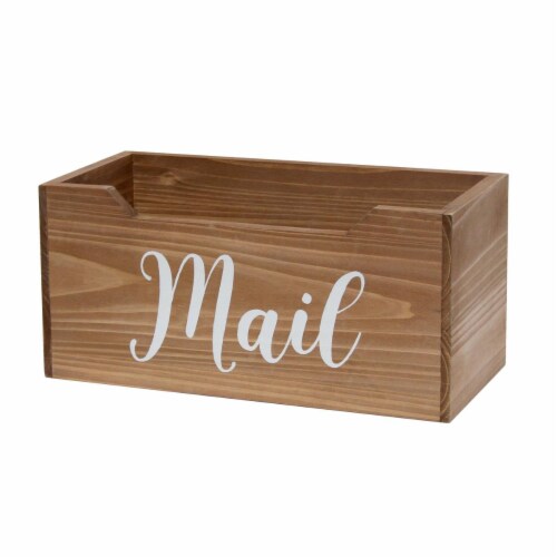 Elegant Designs Rustic Farmhouse Wooden Tabletop Decorative Script Word  Mail  Organizer Box Perspective: front