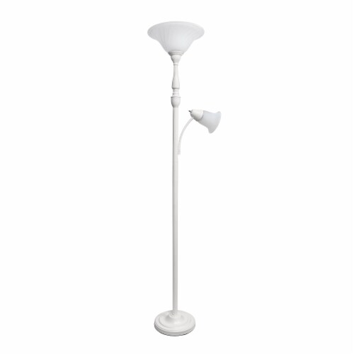 Lalia Home Torchiere Floor Lamp with Reading Light and Marble Glass Shades, White Perspective: front