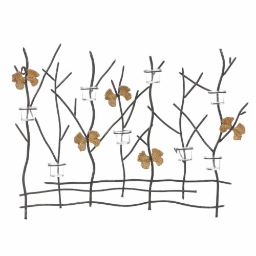LuxenHome WHA1472 Metal Nature Branches Wall Tea Light Holder, Black, Brown & Gold Perspective: front