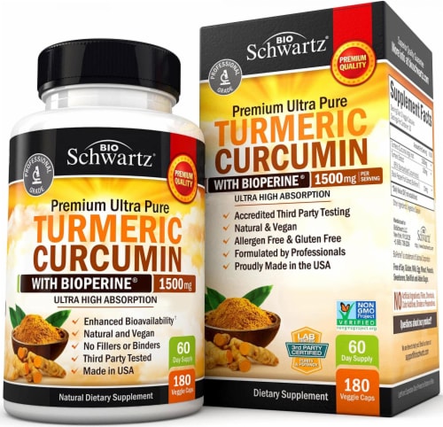 BioSchwartz® Tumeric Curcumin Capsules Perspective: front