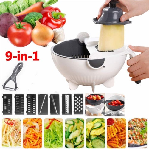 9-1 MULTI-PURPOSE KITCHEN VEGETABLE FOOD PREP CUTTER WITH DRAINER