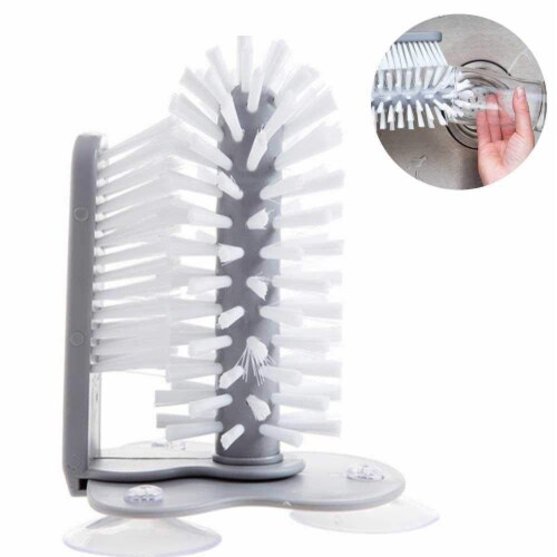Glass Washer with Double Sided Bristle Brush, Glass Cup Brush Cleaner with Suction Cups Perspective: front