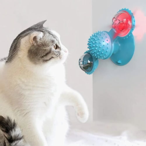 Blue Interactive Indoor Windmill Cat Toy with Catnip and Bells