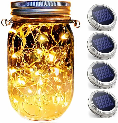 Hanging Mason Jar String Lights Lids 30 LED Bulbs Solar Lights with Hangers  (NO Jars) - X4, 4 units - Kroger