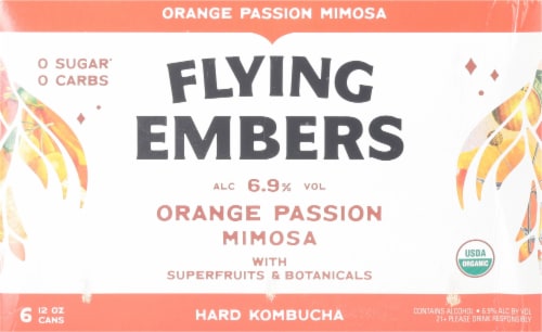 Flying Embers Orange Passion Mimosa Kombucha Perspective: front