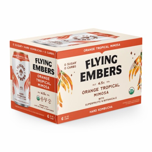 Flying Embers Orange Tropical Mimosa Hard Kombucha Ready to Drink Cocktail Perspective: front