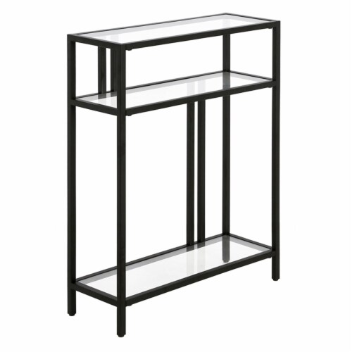 Black metal and glass console table deals