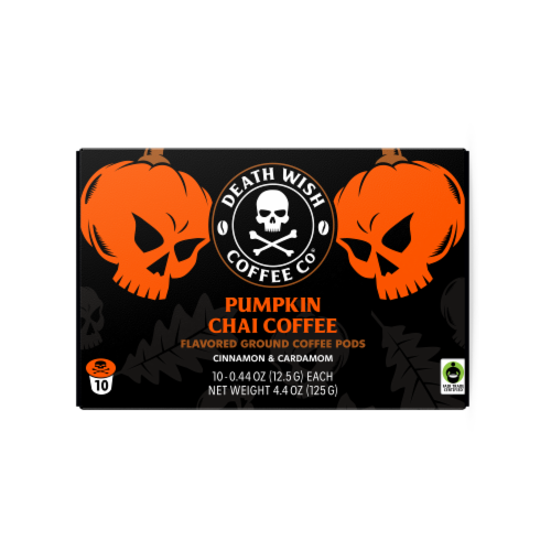 Death Wish® Pumpkin Chai Ground Coffee Pods Perspective: front