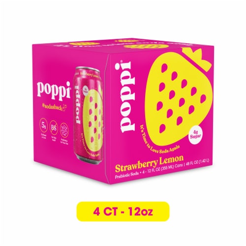 Poppi Strawberry Lemon Prebiotic Soda Cans Perspective: front
