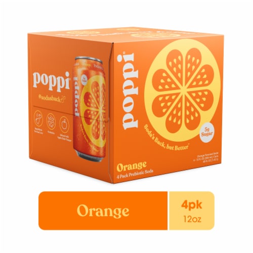 Poppi Orange Prebiotic Soda Cans Perspective: front