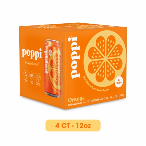 Poppi Orange Prebiotic Soda Cans Perspective: front