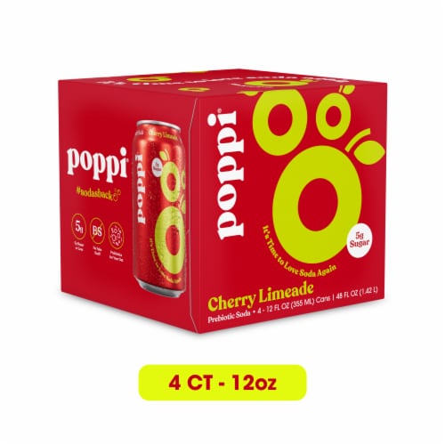 Poppi Cherry Limeade Prebiotic Soda Cans Perspective: front