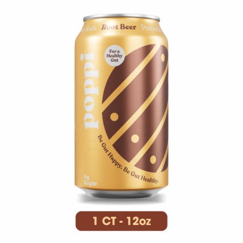 Poppi Root Beer Prebiotic Soda Can Perspective: front