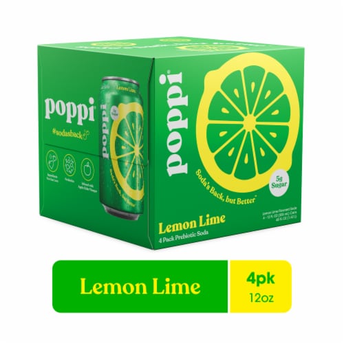 Poppi Lemon Lime Prebiotic Soda Cans Perspective: front