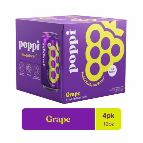Poppi Grape Prebiotic Soda Cans Perspective: front
