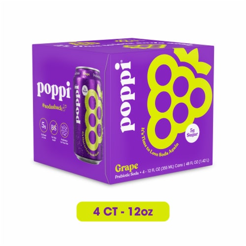 Poppi Grape Prebiotic Soda Cans Perspective: front