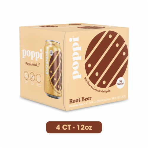 Poppi Root Beer Prebiotic Soda Cans Perspective: front