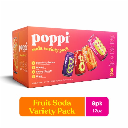 Poppi Variety Pack Prebiotic Soda Cans Perspective: front