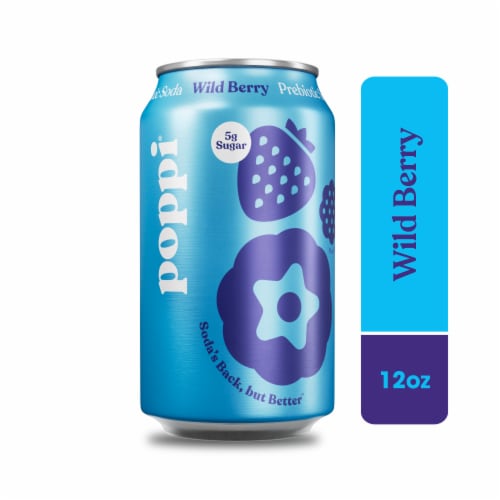 Poppi Wild Berry Prebiotic Soda Can Perspective: front