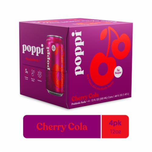 Poppi Cherry Cola Prebiotic Soda Cans Perspective: front