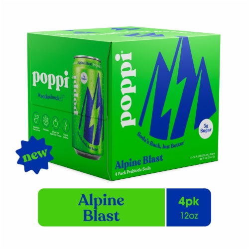 Poppi Alpine Blast Prebiotic Soda Cans Perspective: front