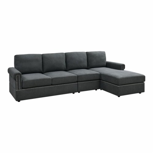 Oadeer Home 106  L-Shaped Fabric Upholstered Modular Sofa with Chaise in Gray Perspective: front