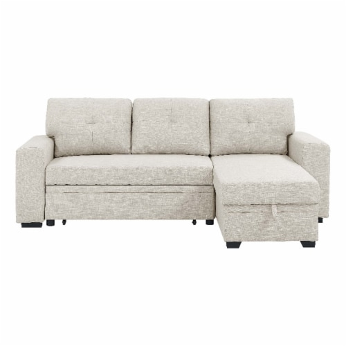 Oadeer Home 88.5  Pull-out Bed Sofa & Chaise in Beige Perspective: front