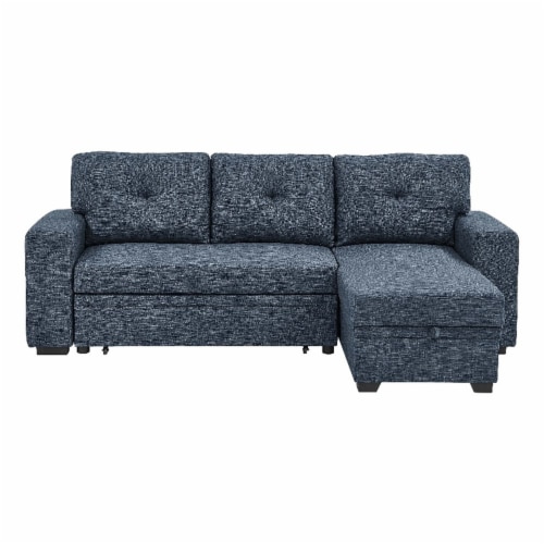 Oadeer Home 88.5  Pull-out Bed Sofa & Chaise in Blue Perspective: front