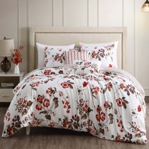 Bebejan Red Floral Vine 100% Cotton 5-Piece Reversible Comforter