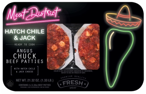 Meat District Hatch Chili & Jack Angus Beef Patties Perspective: front