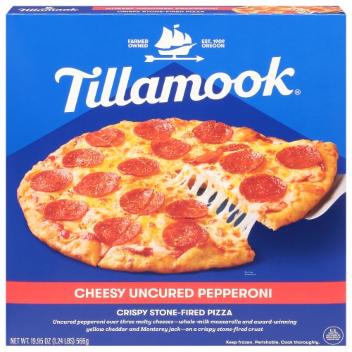 Tillamook® Crispy Stone Fired Uncured Pepperoni Cheesy Pizza Perspective: front