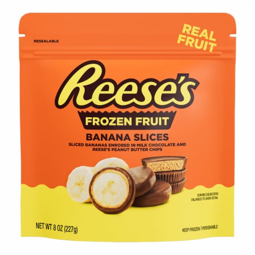 Reese's Frozen Fruit Banana Slices with Peanut Butter and Milk Chocolate Perspective: front