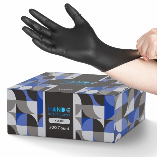 Hand-E Black Nitrile Gloves, Perfect for Cleaning & Cooking - 200 Pack Perspective: front