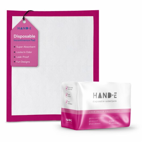 Hand-E Pink Disposable Underpads, Leak proof Incontinence Bed Pads Perspective: front