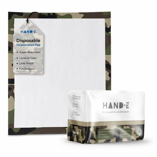 Hand-E Camo Disposable Underpads, Leak proof Incontinence Bed Pads Perspective: front