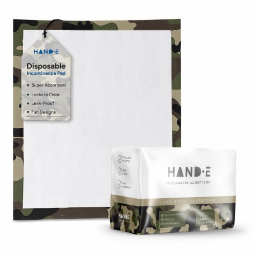 Hand-E Camo Disposable Underpads, Leak proof Incontinence Bed Pads Perspective: front