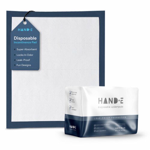 Hand-E Navy Blue Disposable Underpads, Leak proof Incontinence Bed Pads Perspective: front