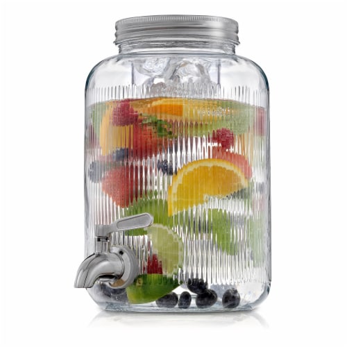 Glass Fluted Drink Dispenser with Spigot, Ice Infuser, & Fruit Infuser - 1  Gallon, 128 oz - Smith's Food and Drug