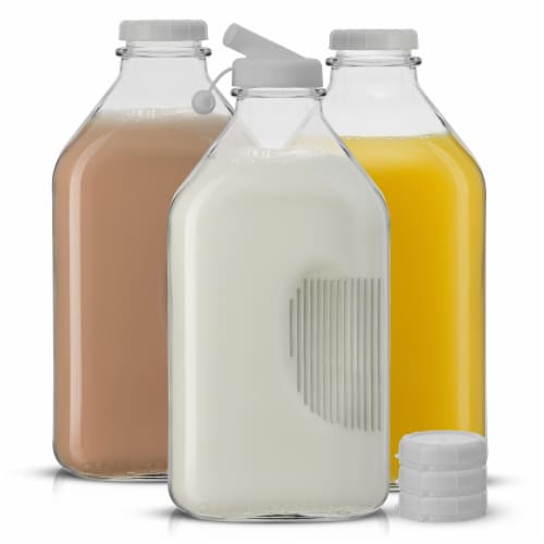 JoyJolt Reusable Glass Milk Bottle with Lid & Pourer - 64 oz - Set