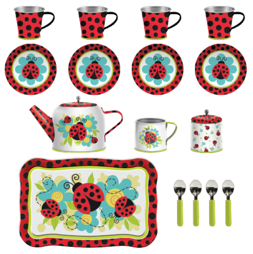 GOSSI Incorporated Lady Bug Tin Tea Set Perspective: front