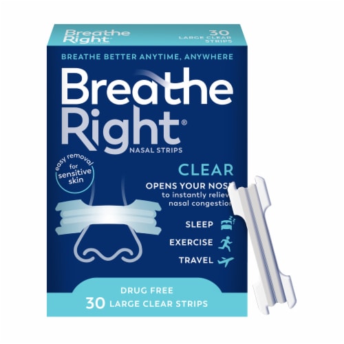 Breath Right Large Drug Free Clear Nasal Strips 30 ea Perspective: front