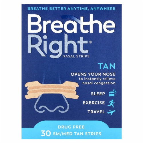 Breathe Right Original Nasal Strips | Tan Nasal Strips | Sm/Med | Help Stop Snoring | Perspective: front