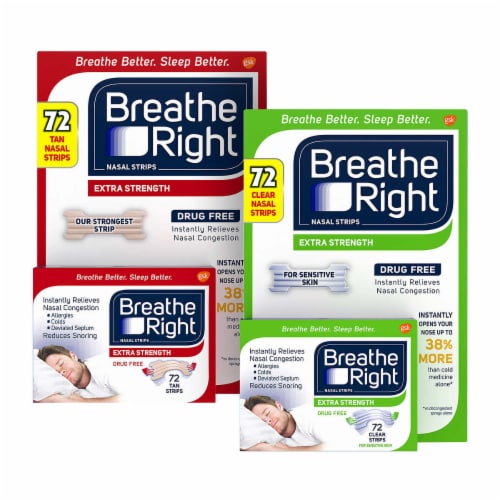 Breathe Right Extra Strength Nasal Strips, 72 Strips Perspective: front