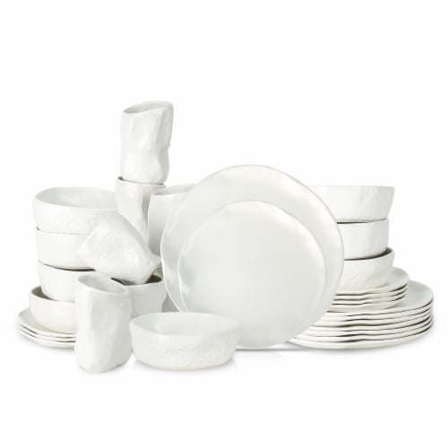 Stone by Mercer Project Atik Stoneware 32 Piece Dinnerware Set Dish Set for 8 White 32 Piece Service for 8 King Soopers