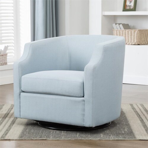 Infinity Sky Blue Polyester Fabric Swivel and Rocker Barrel Accent