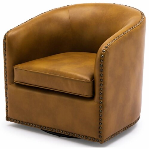 Camel leather sales swivel chair